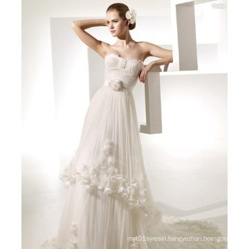 A-line Sweetheart Chapel Train Yarn Manmade Flowers Ruffled Wedding Dress